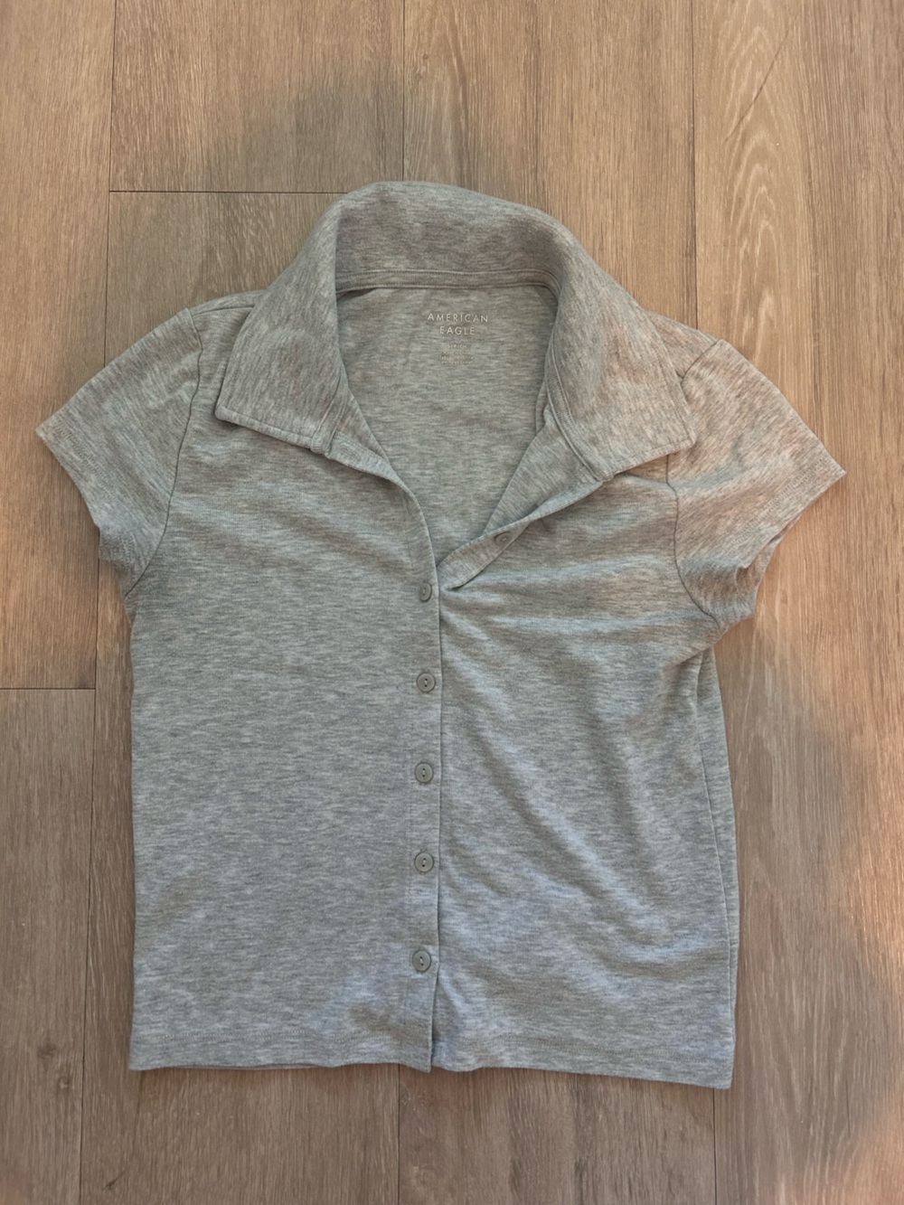 American Eagle Outfitters Short Sleeve Button Polo Tee in Light Gray